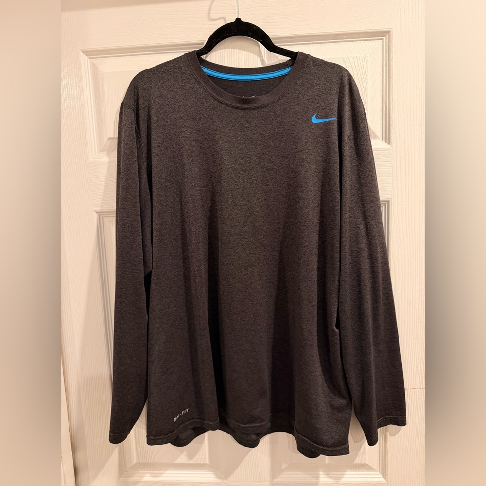 Nike Long-Sleeve Dri-FIT Crew Shirt - Charcoal with Blue Swoosh